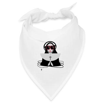 Nonne mit Sonnenbrille und Kopfhörer - Bandana Dreieckstuch - Weiß - Vorne