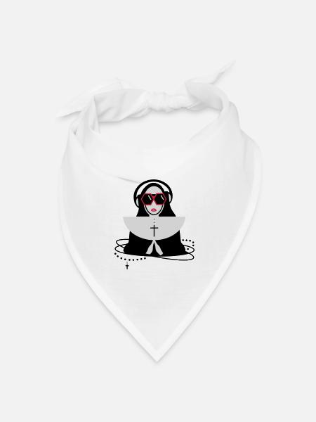 Nonne mit Sonnenbrille und Kopfhörer - Bandana Dreieckstuch - Weiß