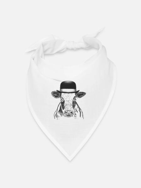 Kuh mit Hut - Bandana Dreieckstuch - Weiß