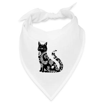 schwarze Katze mit Blumenmuster - Bandana Dreieckstuch - Weiß - Vorne