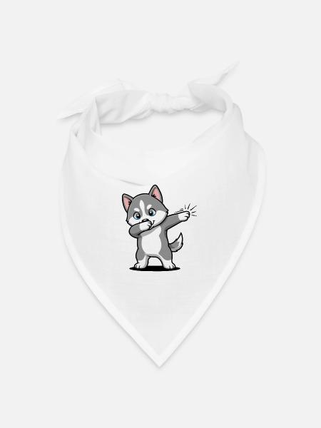 Dabbing Husky – Lustiger Hund im Cartoon Stil - Bandana Dreieckstuch - Weiß