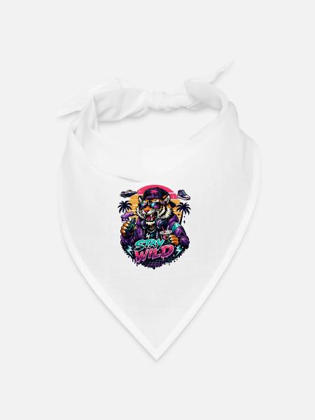 Tiger DJ Stay Wild Neon - Bandana Dreieckstuch - Weiß