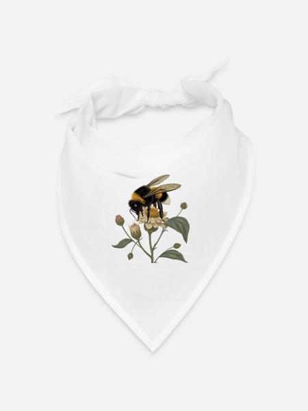 Hummel auf Blüte – Botanisches Vintage Motiv - Bandana Dreieckstuch - Weiß