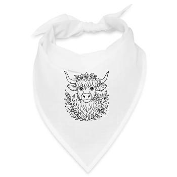 Highland Kuh mit Blumen - Volksfest Design - Bandana Dreieckstuch - Weiß - Vorne