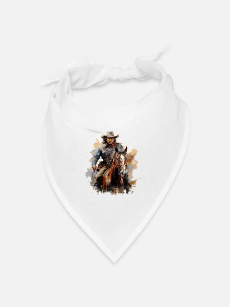 Cowboy auf Wildpferd in Aquarellstil - Bandana Dreieckstuch - Weiß