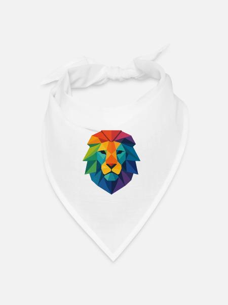 Farbenfroher Wild Poly Low Lion – Art Pop Farben - Bandana Dreieckstuch - Weiß