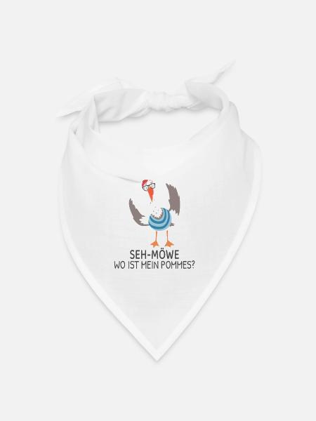SEH-MÖWE Wo ist mein Pommes? Lustige Möwe - Bandana Dreieckstuch - Weiß