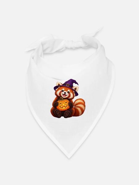 Halloween-Hexe Roter Panda mit Kürbis - Bandana Dreieckstuch - Weiß