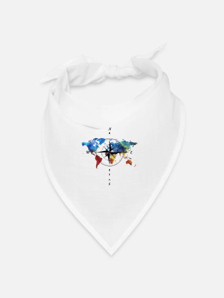 Kompass mit Weltkarte - Bandana Dreieckstuch - Weiß