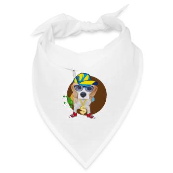 Cooler Hip-Hop Beagle mit Sonnenbrille & Style - Bandana Dreieckstuch - Weiß - Vorne