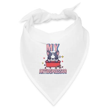 Mein Antidepressor Französischer Bulldoggen-Hund-Humor - Bandana Dreieckstuch - Weiß - Vorne