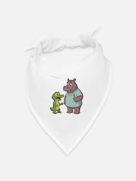 Nilpferd-Zahnarzt und Krokodil-Abenteuer - Bandana Dreieckstuch - Weiß
