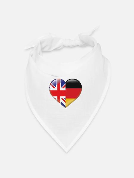 Herz Flagge England Deutschland Deutsch Geschenk - Bandana Dreieckstuch - Weiß