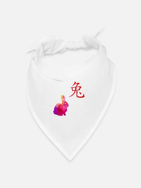 Chinesisches Sternzeichen Hase - Geschenkidee - Bandana Dreieckstuch - Weiß