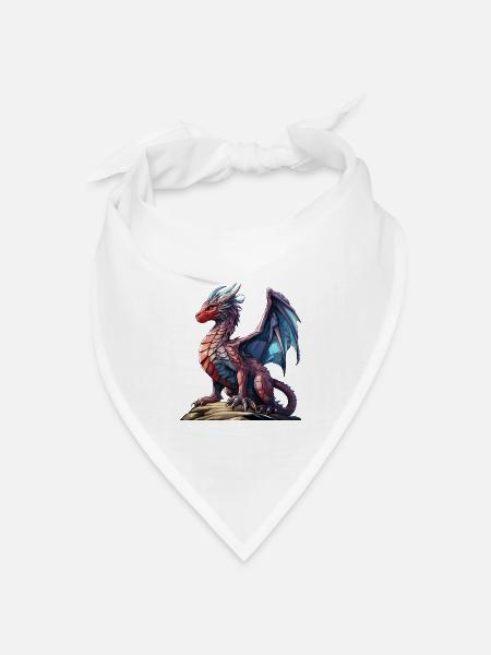 Roter Blauer Drache - Eine Fantasievolle Figur - Bandana Dreieckstuch - Weiß
