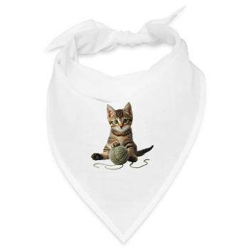 Süße kleine Katze mit Wollknäuel - Bandana Dreieckstuch - Weiß - Vorne
