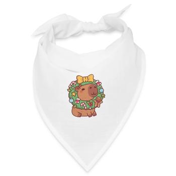 Süßes Capybara mit Weihnachtskranz Lustig - Bandana Dreieckstuch - Weiß - Vorne