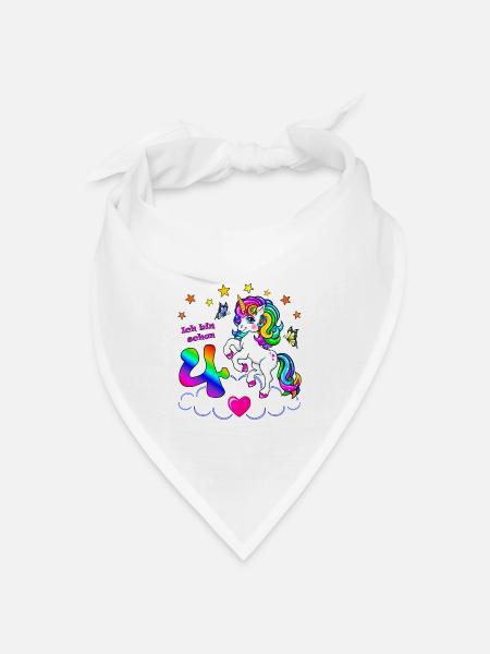Mädchen 4 Jahre Geburtstag Einhorn ich bin schon 4 - Bandana Dreieckstuch - Weiß