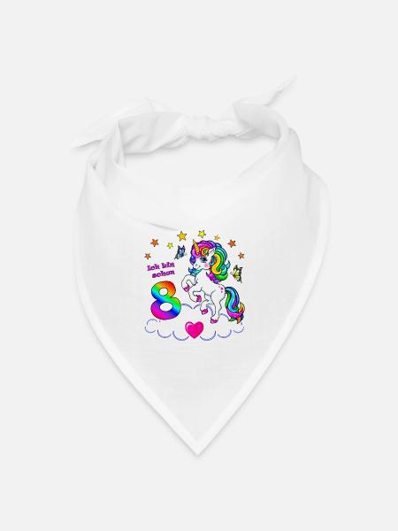 Mädchen 8 Jahre Geburtstag Einhorn - Bandana Dreieckstuch - Weiß