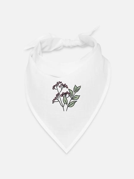 Blätter und Beeren - Bandana Dreieckstuch - Weiß