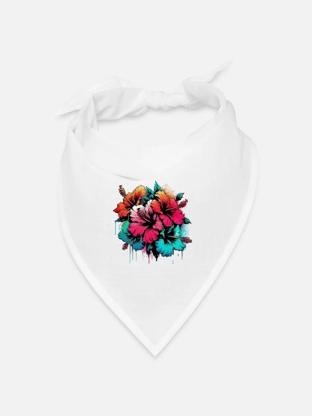 Hibiskusblüten - Bandana Dreieckstuch - Weiß