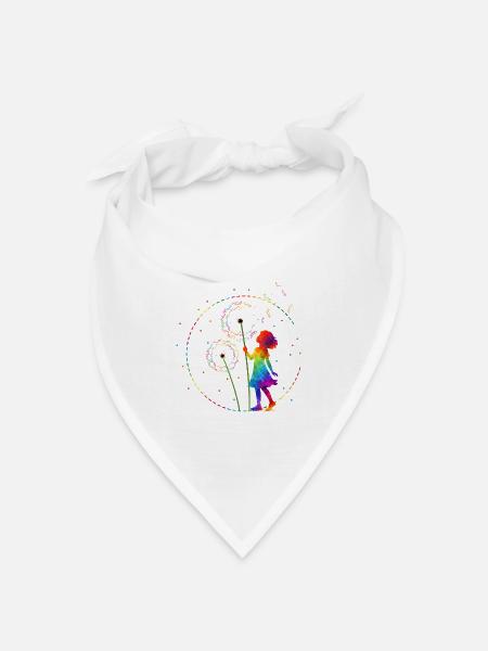 Regenbogen Mädchen mit Pusteblume - Bandana Dreieckstuch - Weiß