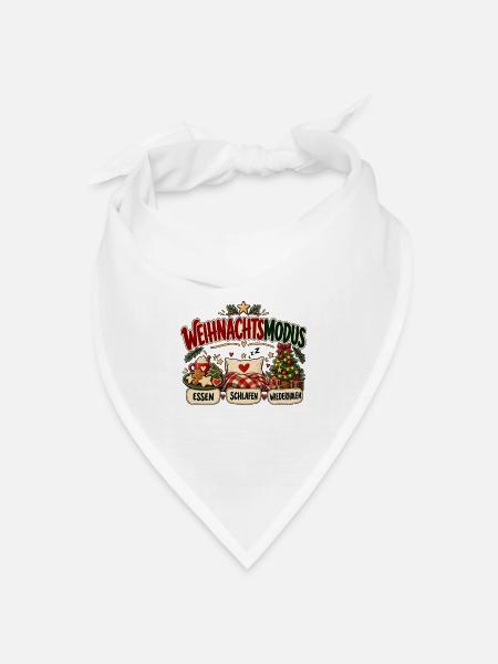 Weihnachtsmodus – Essen Schlafen Wiederholen Motiv - Bandana Dreieckstuch - Weiß