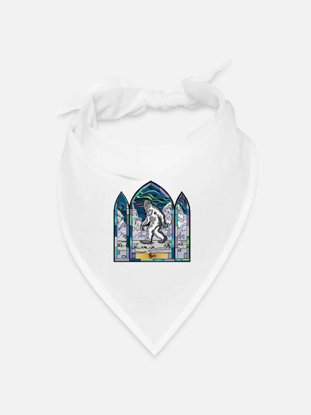 Buntglas-Yeti in Schneelandschaft - Bandana Dreieckstuch - Weiß