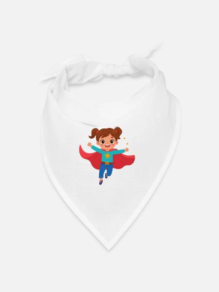 Kawaii Comic Superheldin Power Mädchen T-Shirt - Bandana Dreieckstuch - Weiß
