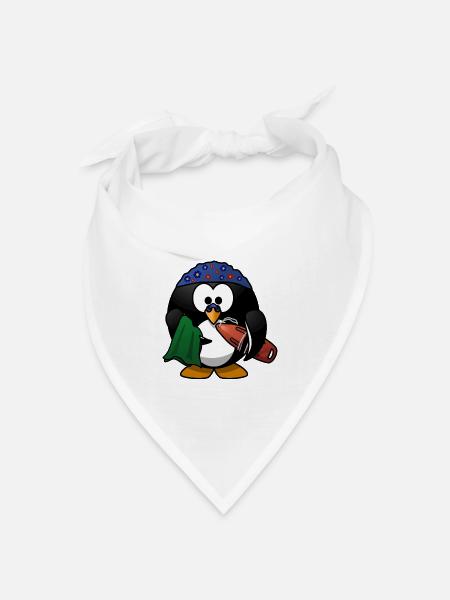 Blumenhut-Pinguin am Strand - Bandana Dreieckstuch - Weiß