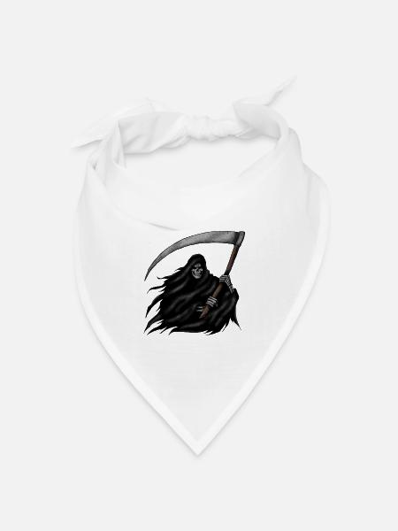 Grim Reaper mit Sense auf Schwarzem Hintergrund - Bandana Dreieckstuch - Weiß