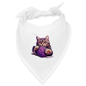 Katze spielt mit einem Wollknäuel - Bandana Dreieckstuch - Weiß - Vorne