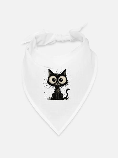 Lustige schwarze Katze mit großen Augen – splash - Bandana Dreieckstuch - Weiß