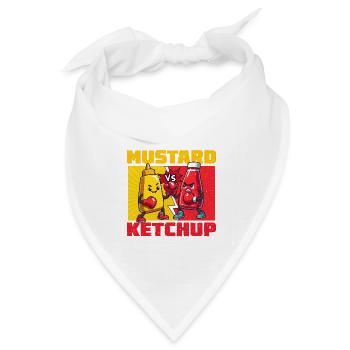 Senf vs. Ketchup: Cartoon-Duell - Bandana Dreieckstuch - Weiß - Vorne