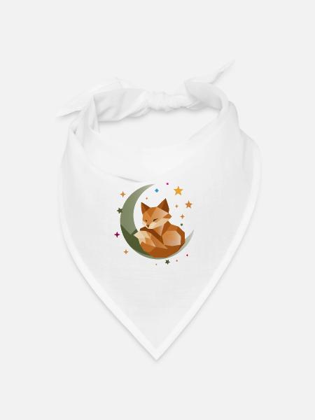 Schlafender Fuchs auf dem Mond – geometrisch  - Bandana Dreieckstuch - Weiß