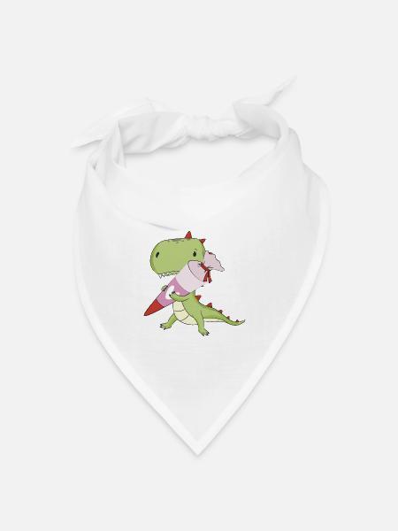 DINO mit rosa Schultüte, Schule - Bandana Dreieckstuch - Weiß
