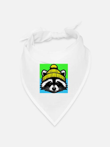 Waschbär mit Wollmütze - Bandana Dreieckstuch - Weiß