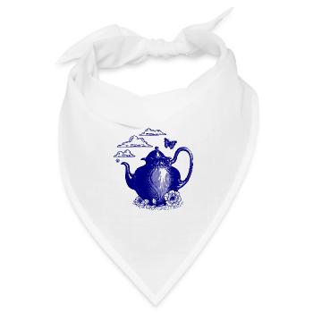 Blauer Teekessel im Wolkenzauber - Bandana Dreieckstuch - Weiß - Vorne