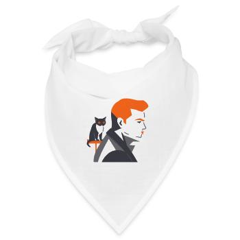 Mann mit Katze - Tusarisa - Bandana Dreieckstuch - Weiß - Vorne
