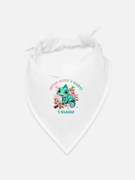 Chamäleon Aquarell - Jetzt wirds bunt - 1. Klasse - Bandana Dreieckstuch - Weiß
