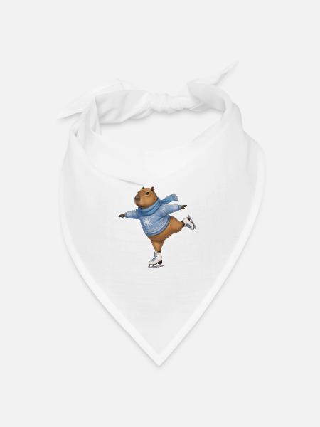 Capybara beim Eislaufen - Bandana Dreieckstuch - Weiß