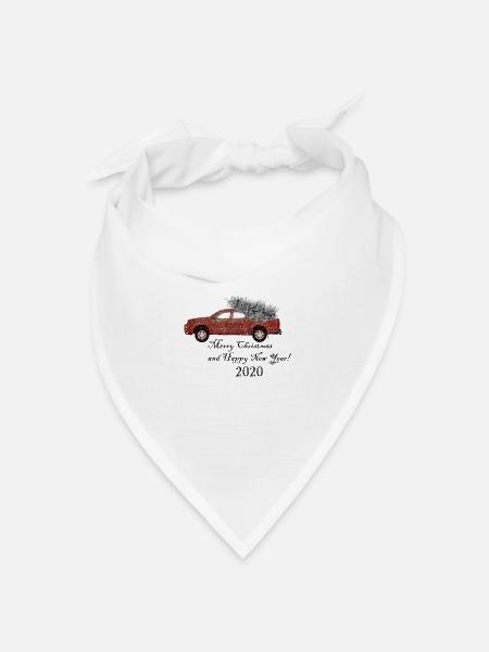 Weihnachtsauto mit Tannenbaum - Bandana Dreieckstuch - Weiß