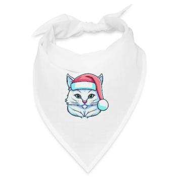 Süße Katze mit Weihnachtsmannmütze - Bandana Dreieckstuch - Weiß - Vorne