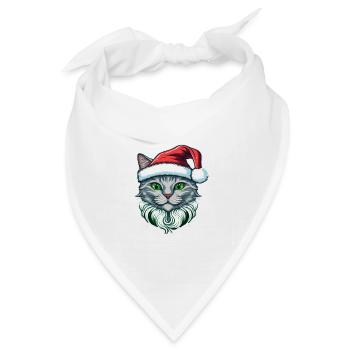 Wunderschönes Kätzchen mit Weihnachtsmannmütze - Bandana Dreieckstuch - Weiß - Vorne