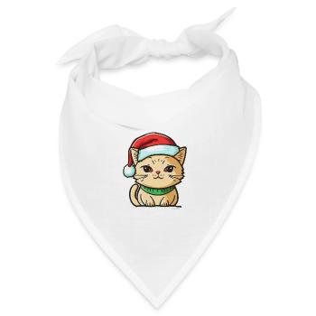 Schönes Kätzchen mit Weihnachtsmannmütze - Bandana Dreieckstuch - Weiß - Vorne