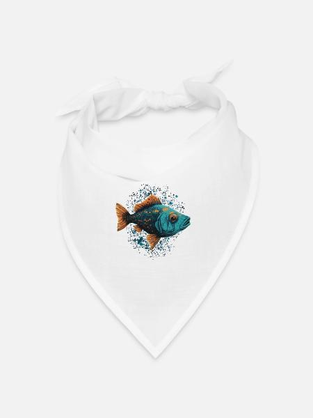 Fisch Illustration - Bandana Dreieckstuch - Weiß