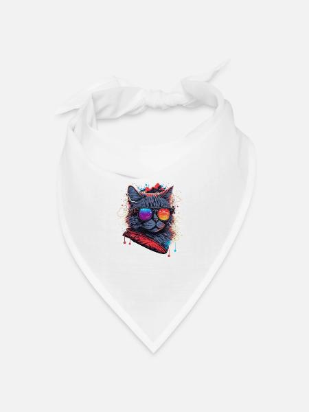 Elektronische Katze - Bandana Dreieckstuch - Weiß