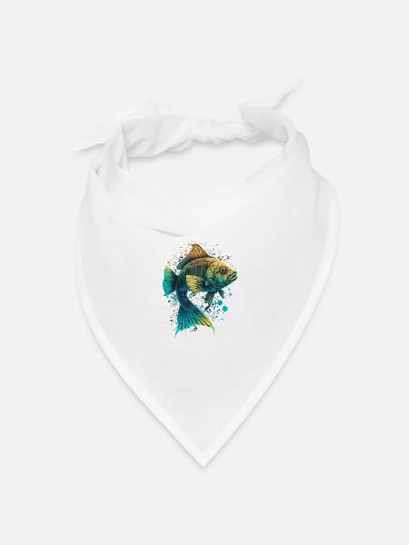 Fischkunst Illustration - Bandana Dreieckstuch - Weiß