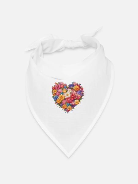 Blumen im Herzen 2 - Bandana Dreieckstuch - Weiß