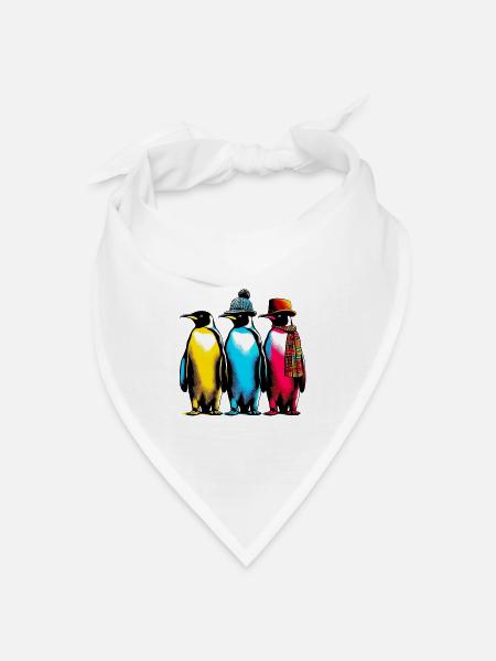 Pinguine mit Mütze und Schal - Bandana Dreieckstuch - Weiß